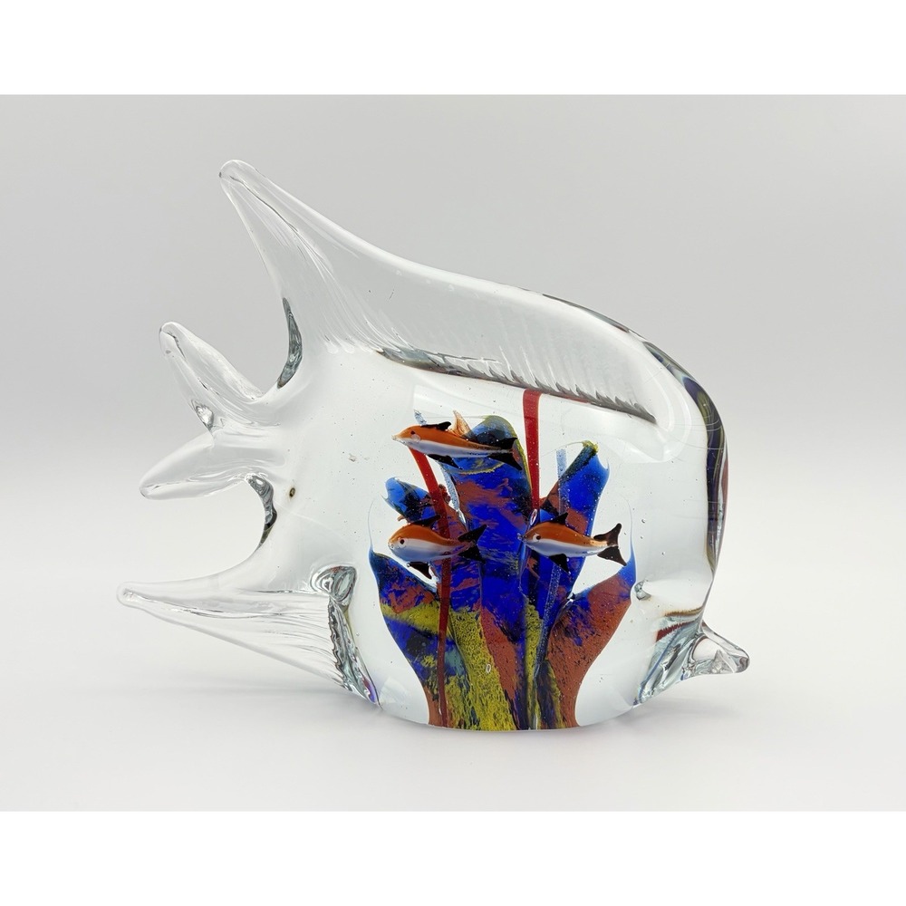 Vintage Murano Style Art Glass Angelfish Paperweight Figurine Aquarium Fish 6"